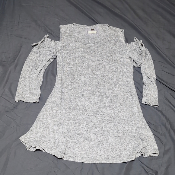 Heather gray off the shoulder boutique top or mini dress comfy cute ruffle bow - Picture 11 of 11